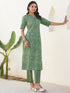 Green Pure Cotton Paisley Printed Straight Kurta Set